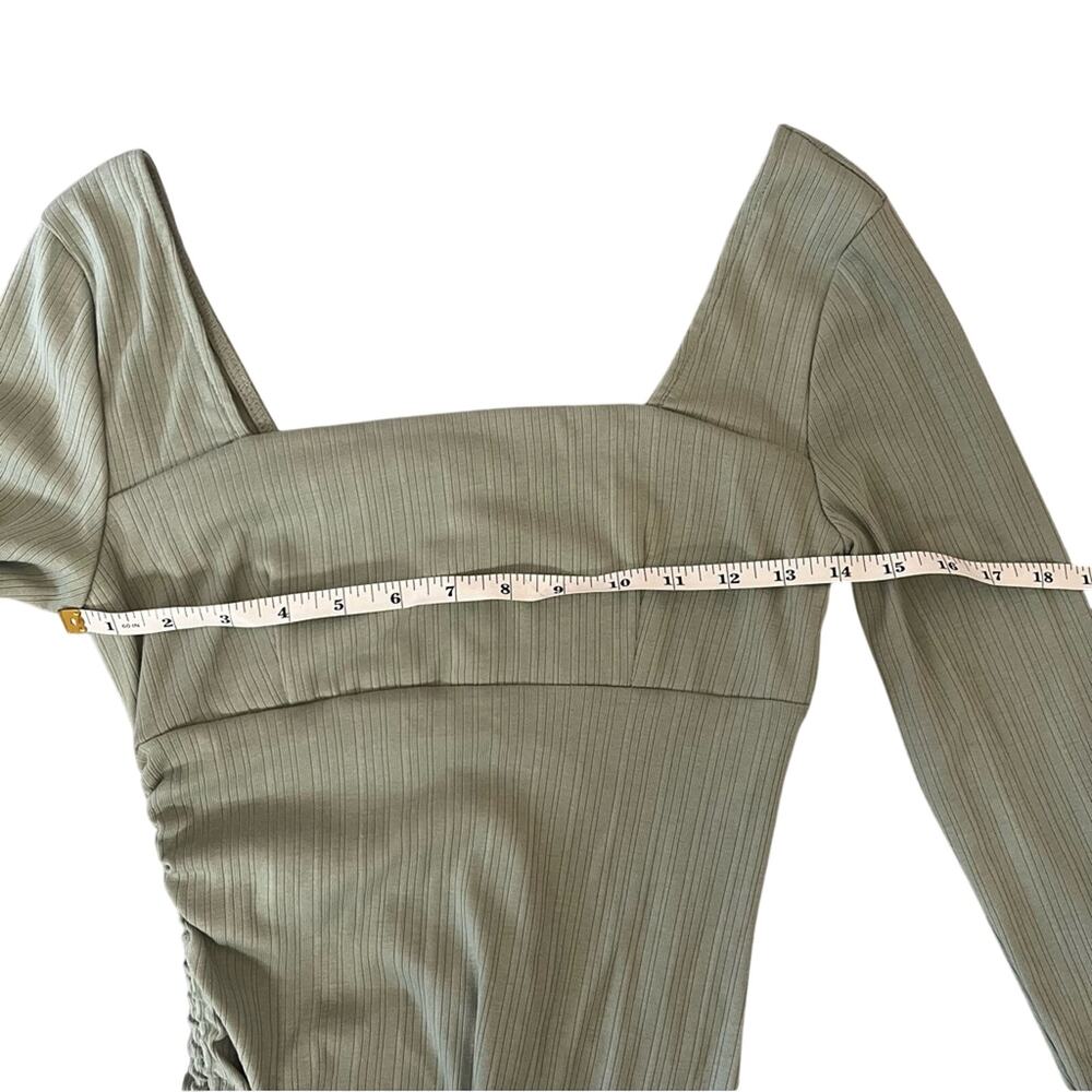 Forever 21 Sage Green Ruched Side Tie Mini Dress Long Sleeve Sz Small Minimalist - Picture 8 of 12